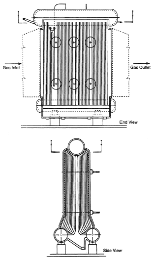 Tri-drum heat recovery boiler for float-glass plant. Drawing reproduced by permission of Babcock Energy Ltd., UK.