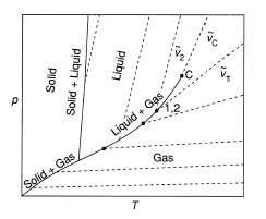 A p-T projection of the p- -T behavior of a typical pure material.
